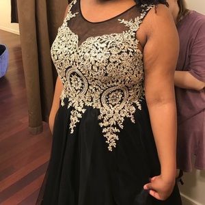 Size 16 black and gold prom dress with corset back
